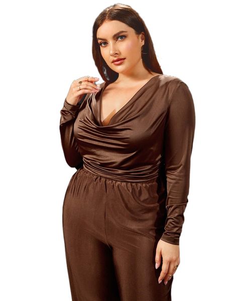 

plus draped collar tee f58e#, Black