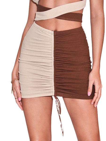 

drawstring hem ruched spliced skirt u4yy#, Black