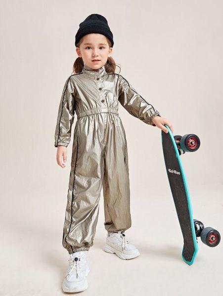 

toddler girls contrast piping elastic waist shirt jumpsuit she, Blue