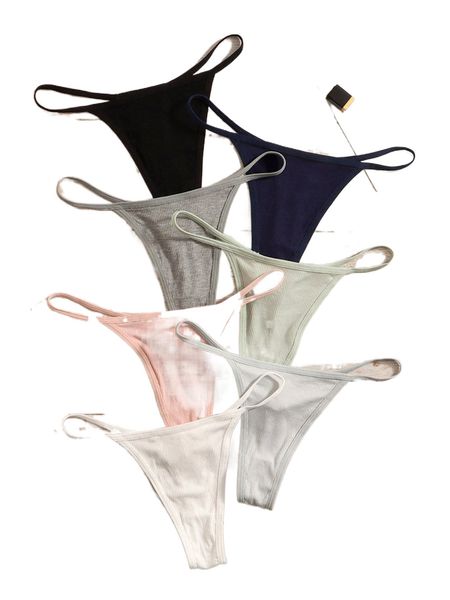 

7pack ribbed knit thong h6gr#, Black;red