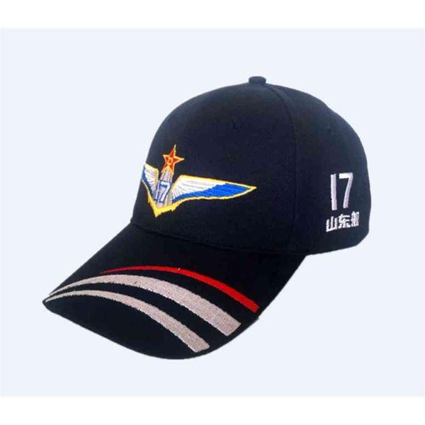 

embroidered five pointed star navy blue 17 shandong ship navy hat national flag men's baseball hat five-star red flag hat, Blue;gray