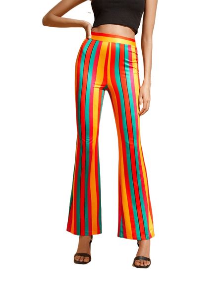 

striped print flared leg pants q0yg#, Black;white