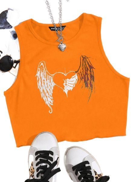 

heart & wings print tank c2cm#, White