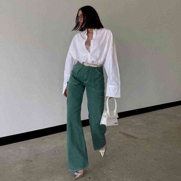 

weiyao fashion streetwear jeans women vintage baggy wide leg pants y2k pockets cotton high waist cargo denim trousers elegant t220728, Blue