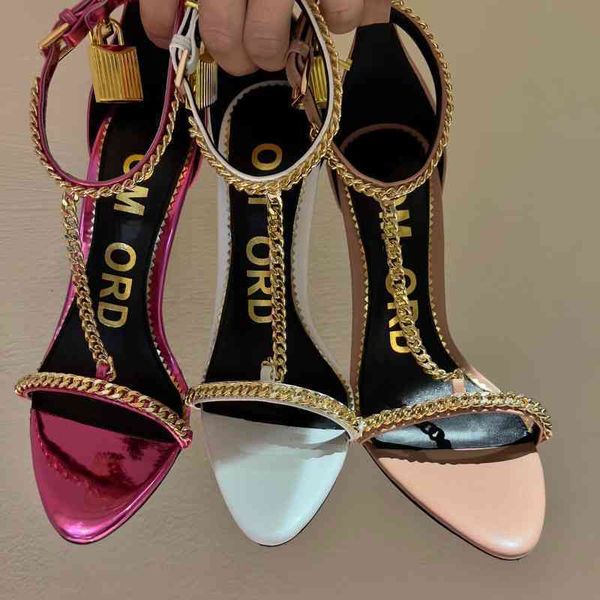 

dress shoes gaoding european and american style super high heel metal lock chain sandals women's thin roman open toe shoes, Black