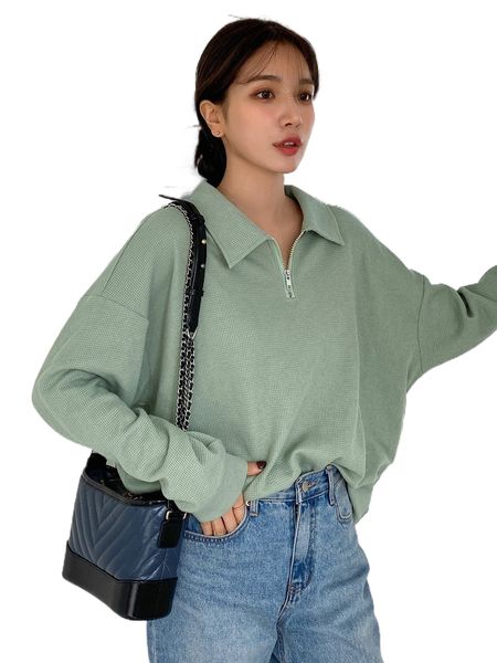 

dazy drop shoulder quarter zip waffle knit sweatshirt f9wj#, Black