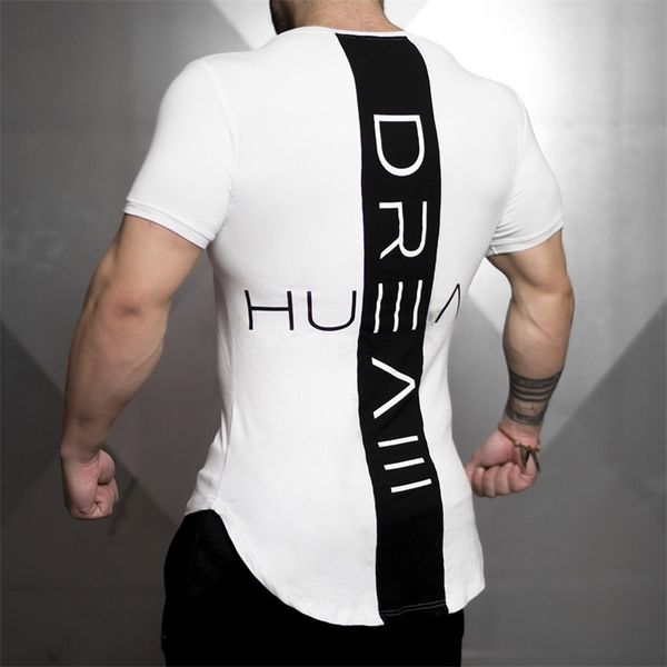 

male printed tee men gyms fitness bodybuilding workout t shirt skinny tshirt summer fashion casual brand clothing 220608, White;black
