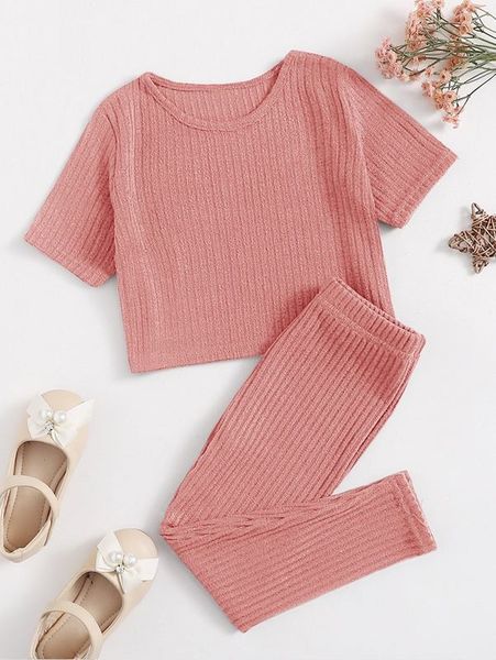 

toddler girls rib-knit solid tee & leggings she01, White