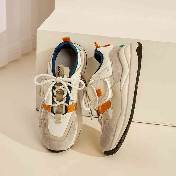 

dress shoes sports shoes women spring breathable leather daddy women's versatile thick soled running casual fashion, Black