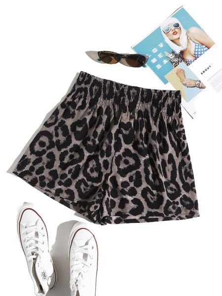 

elastic waist leopard print shorts h2gx#, White;black
