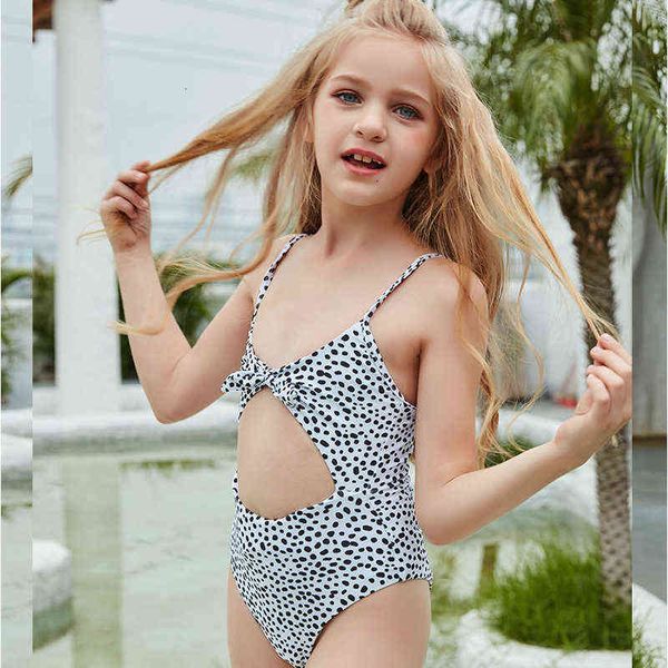 

printed children's girls' spotted one-piece swimsuit outdoor sports, White;black
