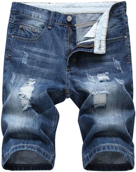 

men's casual fashion ripped denim biker shorts slim short jeans a6dd#, White;black