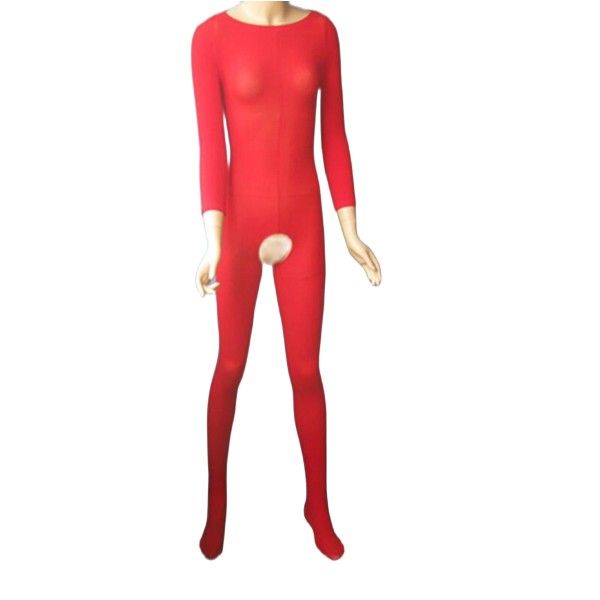 Costumi Catsuit a maniche lunghe Tuta elastica con collant sexy con cavallo aperto Tuta intera