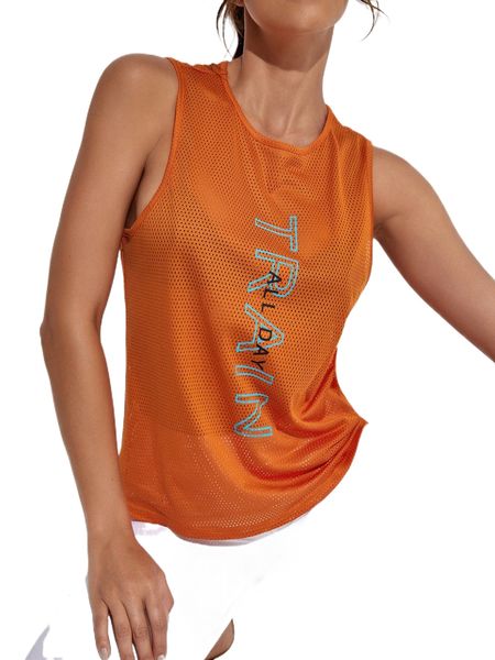 

breathable softness fishnet letter graphic sports tank 3187#, Gray