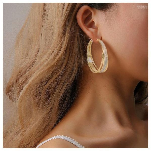 Hoop Huggie Large Crystal Women Gold Color Metal Matte Big Circle Smooth Round Earings For Sexy Fashion Jewelry Party Gift Moni22