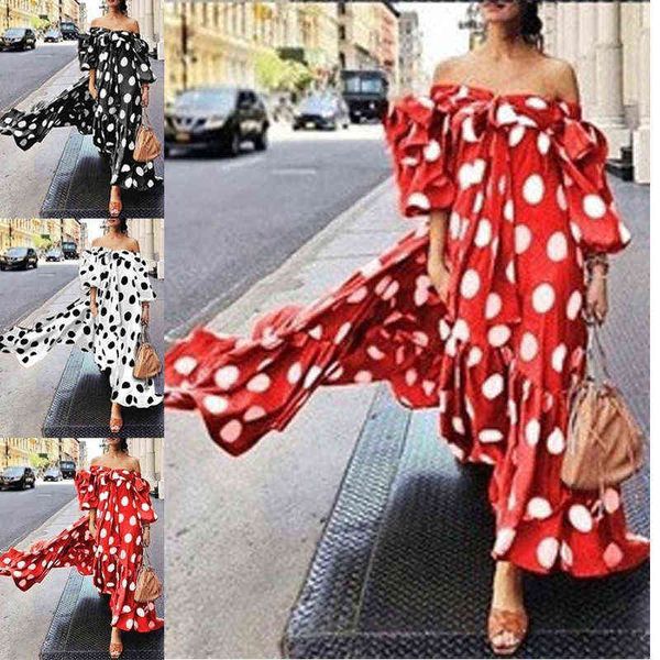 

prom luxury designer women's dresses 2022 women's off shoulder polka dot casual bohemian dresses, Black