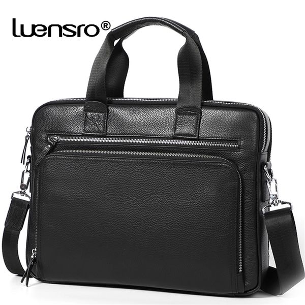 

large mens briefcase genuine leather satchel bags male 14 inch lapbag handbag business shoulder bags briefcase men bag 201123