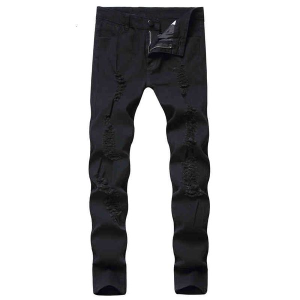 

men's jeans men's tight elastic solid color wear out jeans leggings o5ae, Blue