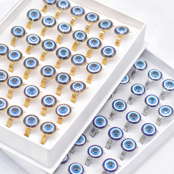 

bulk 36pcs/lots bule devil eye stainless steel rings size 17-21 women men fashion popular friends party gifts jewelry accessories silve gold, Golden;silver
