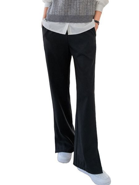 

dazy slant pockets slit hem pants z6wz#, Black;white