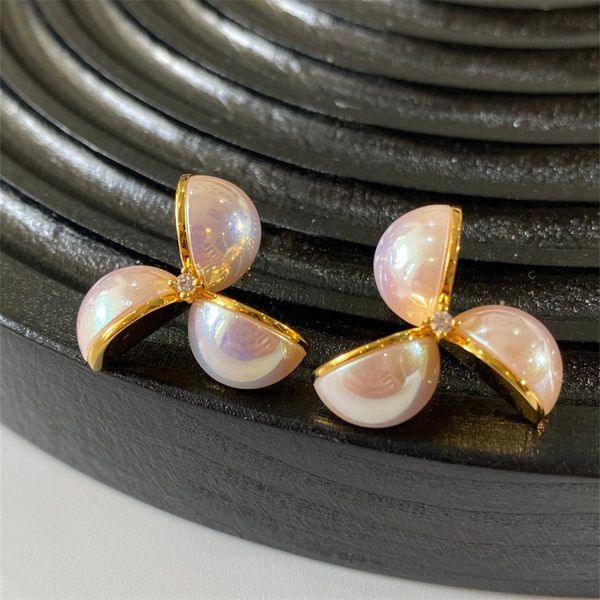 

ins french niche design pearl windmill stud earrings 925 silver needle zircon girls fashion romantic gift accessories, Golden;silver