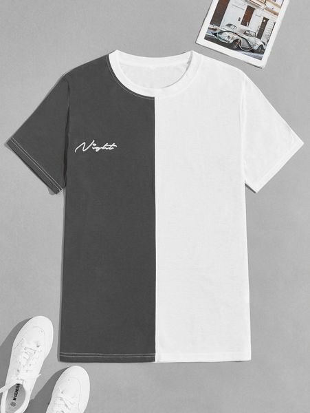 

men letter graphic two tone tee 04zc#, White;black