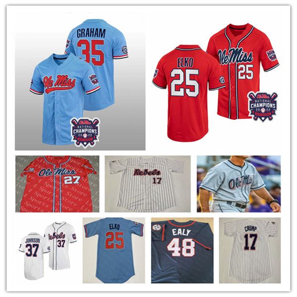 NCAA 2022 Campeões da série mundial Ole Miss Rebels Jersey Baseball Jersey Tim Elko TJ McCants Anthony Servideo Kevin Graham Ben van Cleve Jacob Gonzalez Justin Bench Loposer