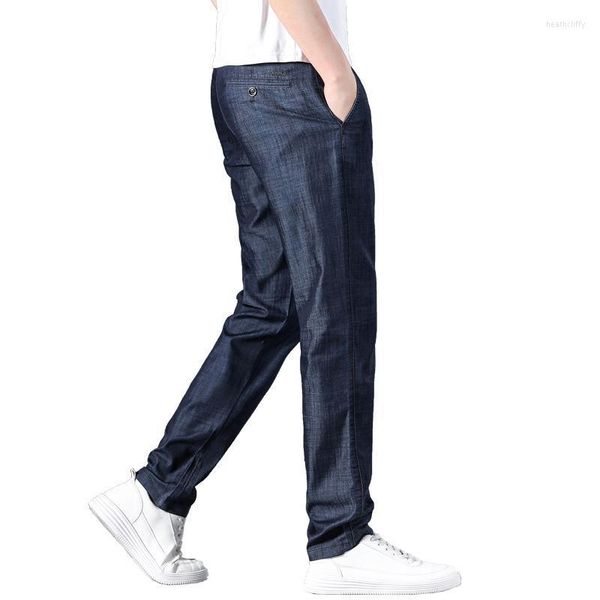 Jeans masculinos Moda de seda de gelo Modal Loose Business Business Calças Alíneas de verão HEAT22