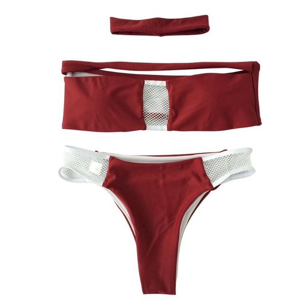 Damen-Bademode, sexy Bikini-Set mit hoher Taille, 2022, Netznähte, Röhrenoberteil, Halskette, 3-teiliger Damen-Badeanzug, brasilianischer Tanga, Push-up