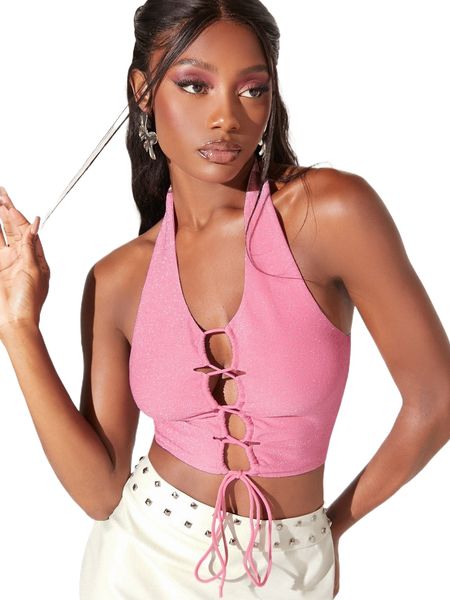 

bae lace up back halter i6q2#, White