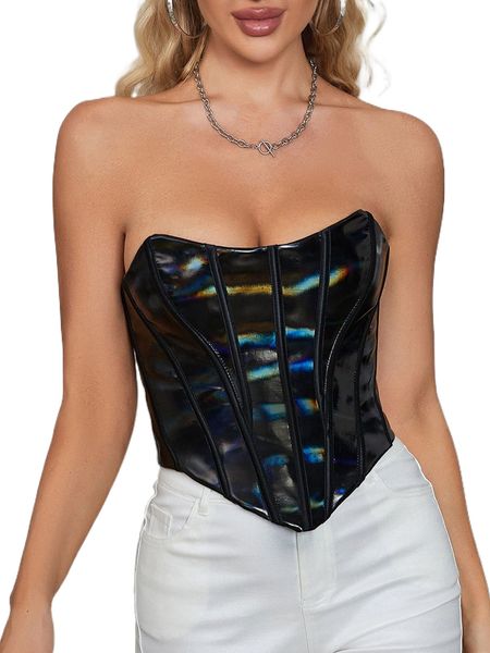 

apperloth a grommet lace up high low pu leather corset tube q0pu#, White