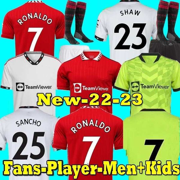 

22 23 sancho soccer jerseys fans player version mans bruno lingard pogba fernandes rashford football shirt 2022 2023 men, Black;yellow
