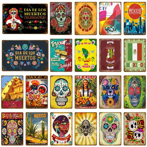 

mexico city signs mexican culture sugar skull metal poster wall stickers vintage art painting plaque for pub bar club home decor239i