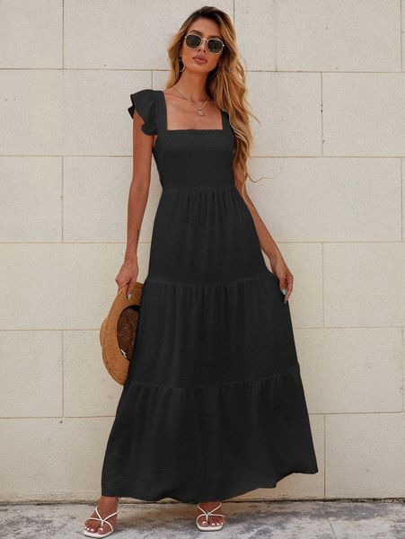 

tied open back swiss dot dress k5ni#, Black;gray