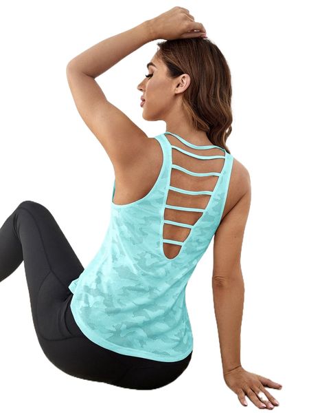 

camo print cut out back sports tank l1um#, Gray