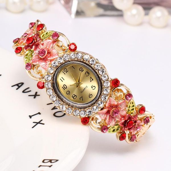 

wristwatches 5pcs luxury women's bracelet watches ladies dress quartz wristwatch manual flower wholesales relogio feminino, Slivery;brown