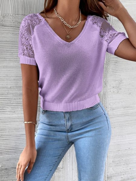 

lace raglan sleeve knit v9dm#, White;black