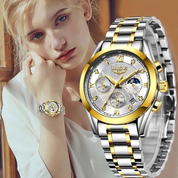 

lige gold watch women watches ladies creative steel women s bracelet female waterproof clock feminino 220621, Slivery;golden