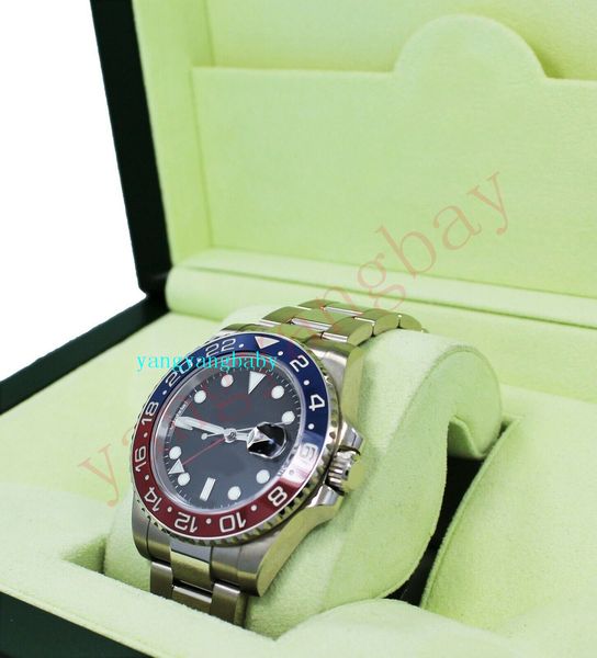 

original box watch gmt- ii pepsi black 18k white gold 40mm date watch 116719 blro mechanical automatic mens sapphire watches, Slivery;brown