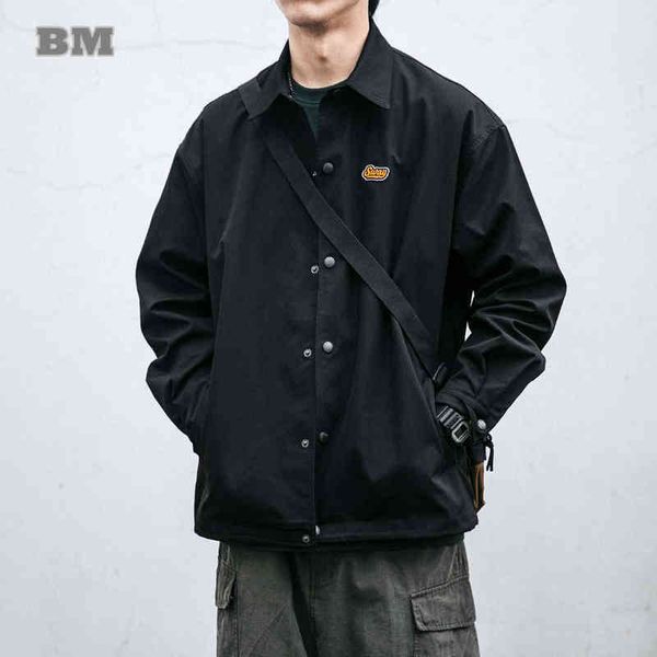

2022 spring autumn japanese streetwear black casual lapel jacket men clothing korean couple coat harajuku loose work male t220816, Black;brown
