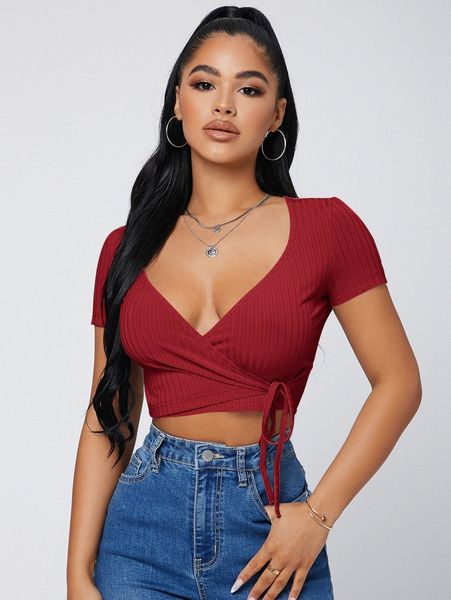 

sxy surplice neck knot side k1dd#, White