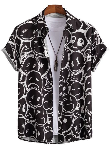 

romwe guys smile face print shirt x50w#, White;black
