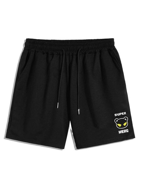 

romwe guys bear letter graphic shorts m6en#, White;black