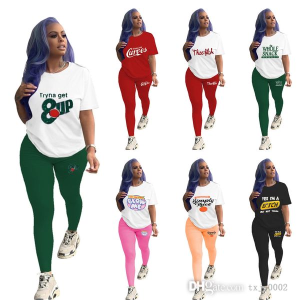 Tasarımcı 2022 Sonbahar Kadın Takipleri Takım 2 Parça Jogger Set Kısa Kollu T-Shirt Pantolon Eşleştiren Takım Takım Lady Casual Giyim