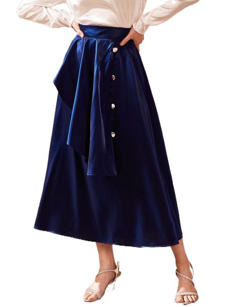 

ruffle detail button up skirt r54f#, Black