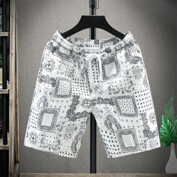 

plus-size 100kg summer shorts men breathable sport printed short pants elastic beach shorts for men daily loose casual shorts 220523, White;black