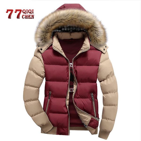 

brand parkas men plus size 5xl thick warm winter jacket men windproof fur hood casual cotton parkas hombre invierno veste homme260h, Tan;black