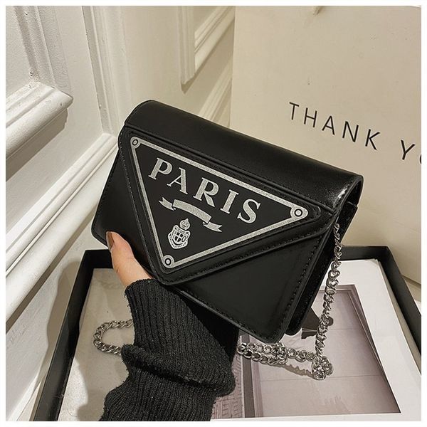 

purse triangle black small bag women's autumn and winter new simple messenger bag texture chain shoulder bag