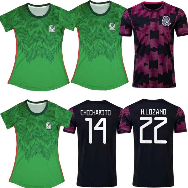 

2022 mexico h. lozano chicharito women soccer jersey g. dos santos home away football shirts r. jimenez h. herrera a. guardado uniform, Black;yellow