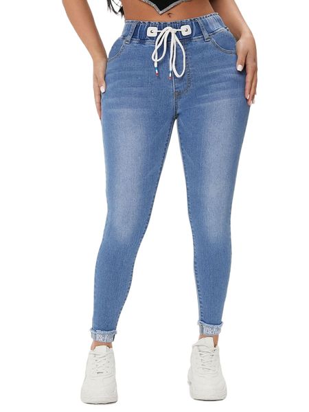 

petite d.rawstring w.aist r.aw hem j.eans o57p#, Blue